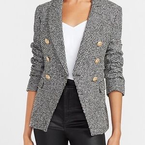 Houndstooth Novelty Button Double Breasted Blazer